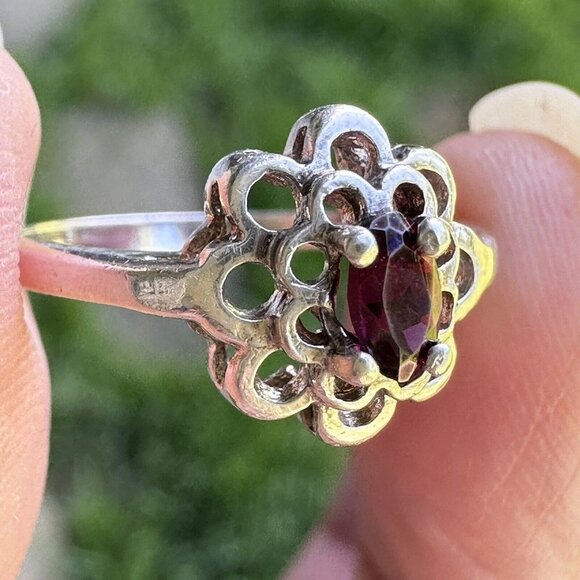 VTG Accent Ring Size 6 Purple Amethyst Gem Blooming‎ Flower 925 Sterling 2.1g - Picture 3 of 12